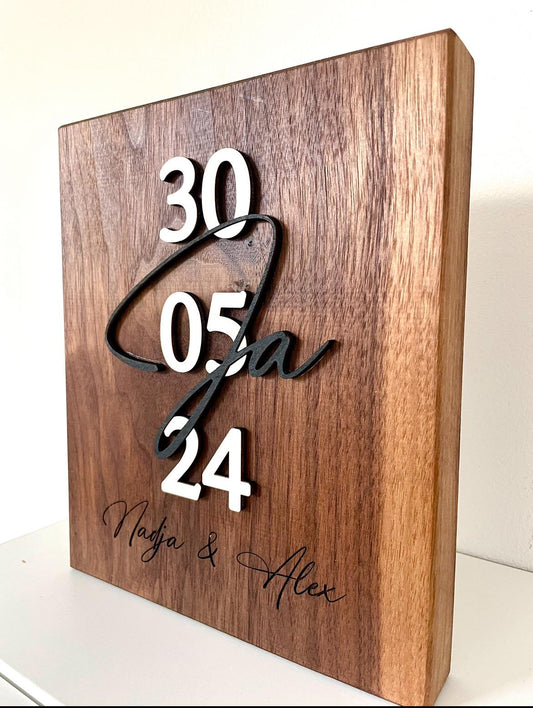 Geschenk zur Hochzeit | Nussbaum Edelholz | Brautpaar | Jahrestag | Weihnachtsgeschenk